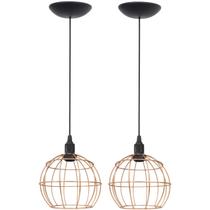 2 Pendentes Aramado Globo Luminária Lustre Teto Retrô Vintage Industrial Balcão Agp Ilumini