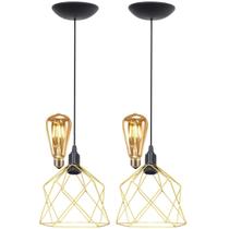 2 Pendentes Aramado Teto Cálice Luminária Lustre Retrô Balcão + Lâmpada Led ST64 Vintage