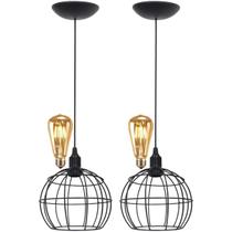 2 Pendentes Aramado Teto Globo Luminária Lustre Retrô Balcão + Lâmpada Led ST64 Vintage