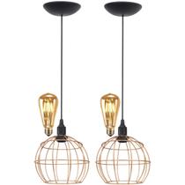 2 Pendentes Aramado Teto Globo Luminária Lustre Retrô Balcão + Lâmpada Led ST64 Vintage