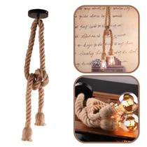 2 Pendentes Corda Sisal Dupla 1,60M Lustre Vintage Retro Rústico Para Nó Com 2 Bocais E27 E Canopla De Metal Para Teto