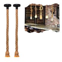 2 Pendentes Corda Sisal Retro Rústico Vintage 1,80M Para Nó Laço Com Soquete Bocal E27 E Canopla De Metal Para Teto