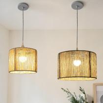 2 Pendentes de Teto FIbra Natural Sisal Palha Rattan Sala Quarto Lavabo Hall 20cm e 30cm com FIO