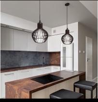 2 Pendentes Lustre PP Preto Bancada Sala/Cozinha Com Fio - 2 PP preto