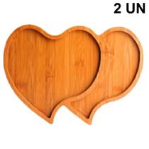 2 Petisqueira de Bambu Coração c/ 2 Divisórias p/ Servir