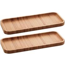 2 Petisqueira Retangular Bambu 28x11cm Bandeja de Servir Frutas Sushi Hire Lyor