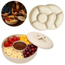 2 Petisqueiras Redonda Com Tampa e Divisórias em Bambu