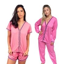 2 Pijamas Femininos Estações Abertos Botões Blogueira