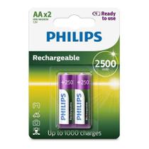 2 Pilhas Recarregáveis Philips Aa 2500 mAh Originais Pequena Prontas pro Uso RTU