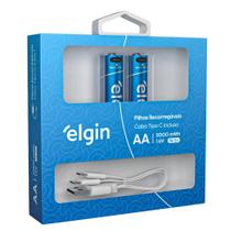 2 Pilhas Recarregável Aa Tipo C Com Cabo 2000mah Elgin 2 Pilhas Recarregável Aa Tipo C Com Cabo 2000mah Elgin