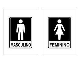 2 Placa Banheiro Masculino/Feminino 20x15 Preto e Branco Sinalização PVC
