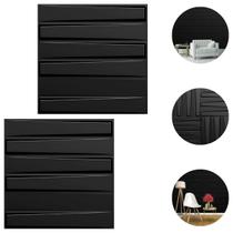 2 Placas 3D PVC Preto Decoração Revestimento de Parede 50cm