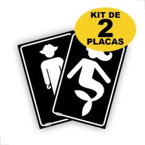 2 Placas Banheiro Feminino E Masculino em Aço Escovado Vários Tamanhos