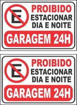 2 Placas Gargem 24h Proibido Estacionar 30x20cm Ps 1mm