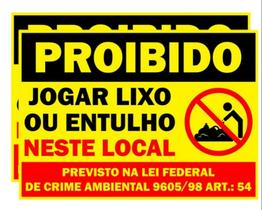 2 Placas Proibido Jogar Lixo Ou Entulho 30x40cm Amarelas