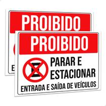 2 Placas Proibido Parar Estacionar Entrada Saída 40x30 cm 2 Placas Proibido Parar Estacionar Entrada Saída 40x30 cm