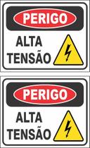 2 Placas Sinalização Perigo Alta Tensão Risco Choque 25x20cm