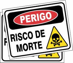 2 Placas Sinalização Perigo Risco De Morte Aviso 25x20cm