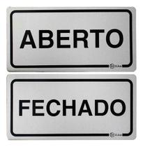 2 Placas Sinalizadora Alumínio Adesivo - Aberto E Fechado Cor Aberto / Fechado