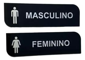 2 Placas Wc Sanitário Masc/fem Acrílico Preto Prata Elegancy