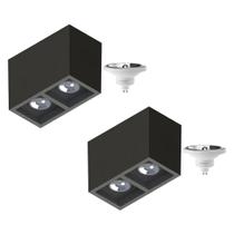 2 Plafon Sobrepor P/ 2 Lâmpada Boxit + 2 Lâmpada AR111 12W 4000K