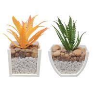 2 Plantas Suculentas Artificiais Com Vasinhos Decoração Casa