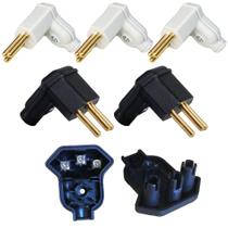 2 Plugue Macho Preto + 3 Plug Macho Branco 3 Pinos 90 Graus Margirius