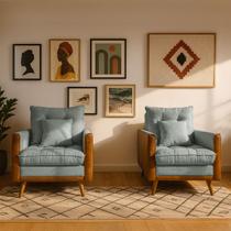 2 Poltrona Reclinável Londres material sintético Nozes e Linho Conforto Plumante Ultramacio