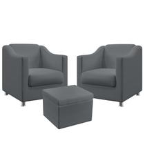 2 Poltronas Almofadada Alya com Puff Quasar Sued Cinza Aradecor