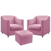 2 Poltronas Almofadada Alya Com Puff Quasar Sued Rosê Aradecor