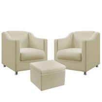2 Poltronas Alya com Puff Quasar Sued Bege Aradecor