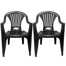 2 Poltronas Cadeira Plástico 154Kg Decorativa c/ Apoio Preta