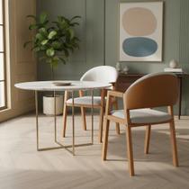 2 Poltronas de Jantar Madeira Maciça Estofada Linho Areia e material sintético