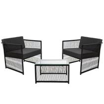 2 Poltronas e Mesa de Centro Santiago Fio Fibra Sintética Ferro Pintura Eletrostática - Estofado