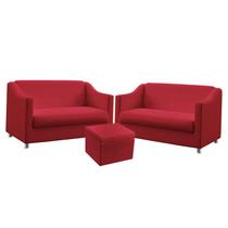 2 Poltronas Namoradeira Almofadada Alya com Puff Quasar Sued Vermelho Aradecor