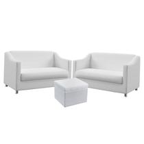 2 Poltronas Namoradeira Alya Com Puff Quasar Couro Branco Aradecor