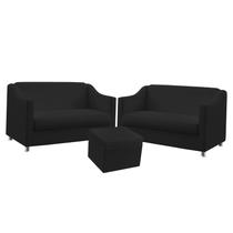 2 Poltronas Namoradeira Estofada Alya Com Puff Quasar Sued Preto Aradecor