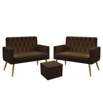 2 Poltronas Namoradeira Nina para Sala de Estar com Rodapé e Capitonê com Puff Quasar Sued Marrom Aradecor 2 Poltronas Namoradeira Nina para Sala de Estar com Rodapé e Capitonê com Puff Quasar Sued Marrom Aradecor