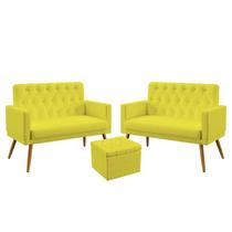2 Poltronas Namoradeira Vega Estofada Com Rodapé E Capitonê Com Puff Quasar Sued Amarelo Aradecor 2 Poltronas Namoradeira Vega Estofada Com Rodapé E Capitonê Com Puff Quasar Sued Amarelo Aradecor