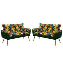 2 Poltronas Namoradeiras Opala F-015 Sued Estampado Colorido com Sued Aradecor