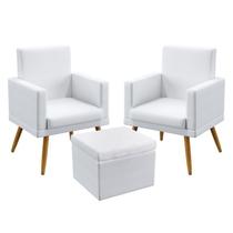 2 Poltronas Nina Almofadada Com Rodapé Com Puff Quasar Couro Branco Aradecor 2 Poltronas Nina Almofadada Com Rodapé Com Puff Quasar Couro Branco Aradecor