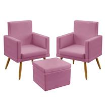 2 Poltronas Nina Almofadada com Rodapé com Puff Quasar Sued Rosê Aradecor 2 Poltronas Nina Almofadada com Rodapé com Puff Quasar Sued Rosê Aradecor