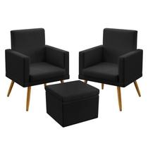 2 Poltronas Nina Para Sala de Estar Com Rodapé Com Puff Quasar Couro Preto Aradecor 2 Poltronas Nina Para Sala de Estar Com Rodapé Com Puff Quasar Couro Preto Aradecor