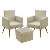2 Poltronas Nina Para Sala de Estar Com Rodapé Com Puff Quasar Sued Bege Aradecor 2 Poltronas Nina Para Sala de Estar Com Rodapé Com Puff Quasar Sued Bege Aradecor