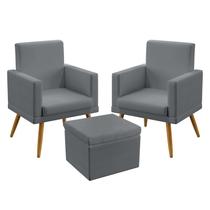 2 Poltronas Nina Para Sala de Estar Com Rodapé Com Puff Quasar Sued Cinza Aradecor 2 Poltronas Nina Para Sala de Estar Com Rodapé Com Puff Quasar Sued Cinza Aradecor