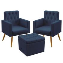 2 Poltronas Nina Para Sala de Estar Com Rodapé E Capitonê Com Puff Quasar Sued Azul Marinho Aradecor 2 Poltronas Nina Para Sala de Estar Com Rodapé E Capitonê Com Puff Quasar Sued Azul Marinho Aradecor