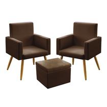 2 Poltronas Nina Para Sala de Estar Sem Rodapé Com Puff Quasar Couro Marrom Aradecor 2 Poltronas Nina Para Sala de Estar Sem Rodapé Com Puff Quasar Couro Marrom Aradecor