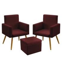 2 Poltronas Nina Para Sala de Estar Sem Rodapé Com Puff Quasar Sued Bordô Aradecor 2 Poltronas Nina Para Sala de Estar Sem Rodapé Com Puff Quasar Sued Bordô Aradecor