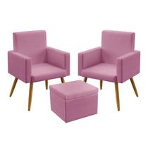 2 Poltronas Nina Para Sala de Estar Sem Rodapé Com Puff Quasar Sued Rosê Aradecor