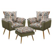 2 Poltronas Opala e Puff Lunar F-014 Sued Estampado Bege com Veludo Aradecor